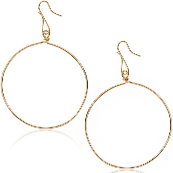 💫 Women Round Drop Hoops Earrings Gold Sterling Minimalist Safe Sensitive Ears - Picture 1 of 9